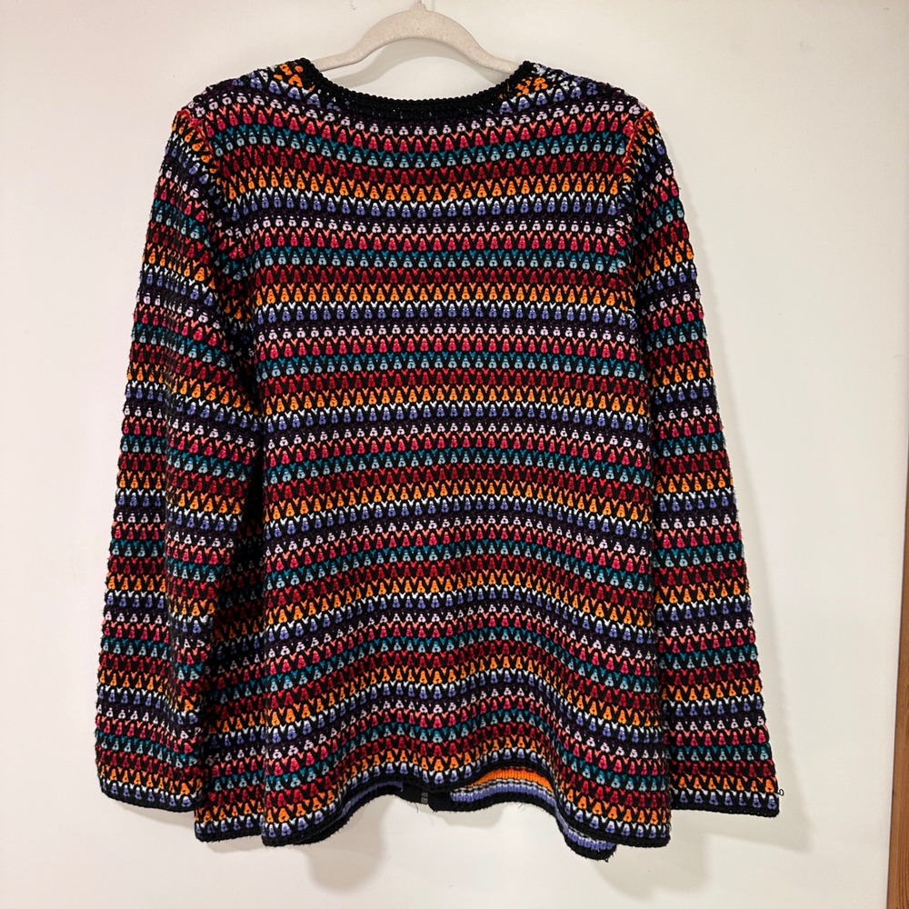 Coldwater Creek Full Zip Knit Cardigan Women 2X Multicolor Striped | Boho Artsy - Picture 4 of 10